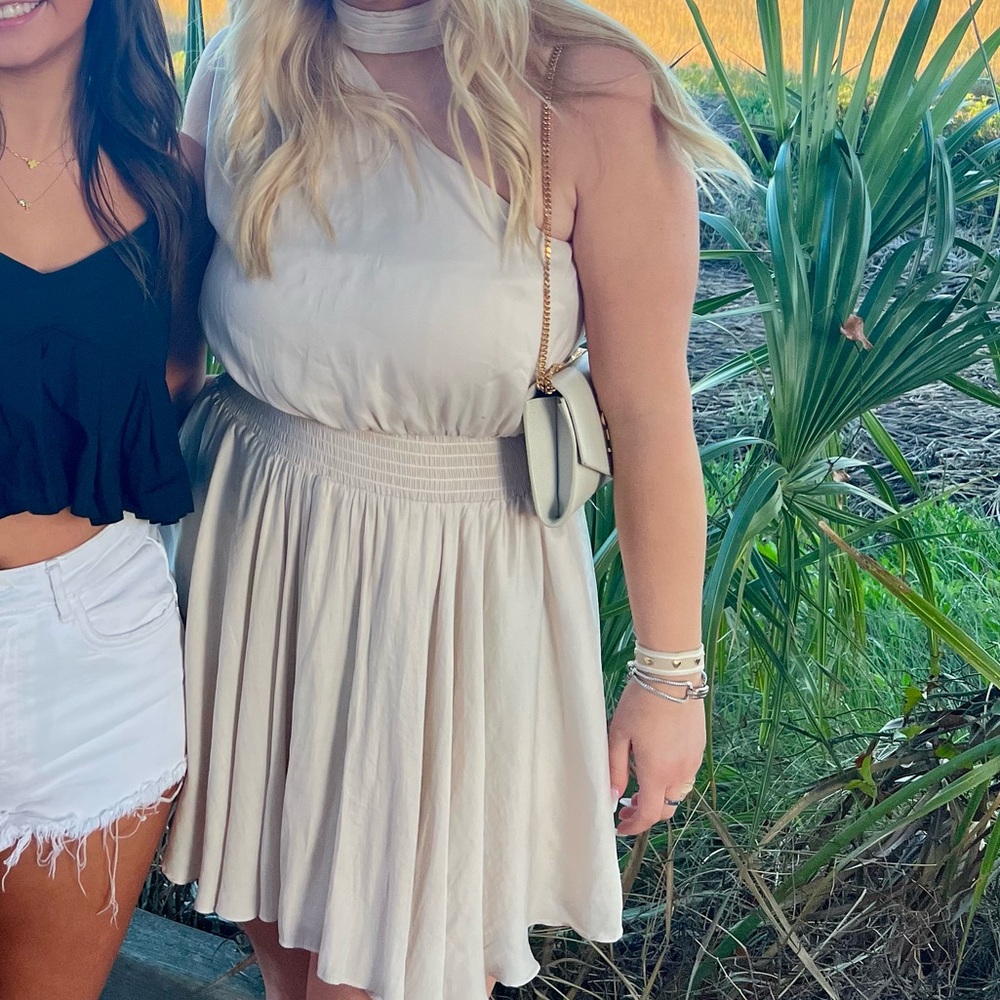 Asymetrical Tan mini dress